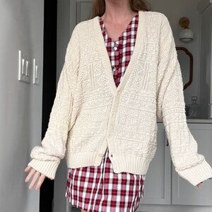 Vintage oversized Cream cotton blend Knit Women's Cardigan